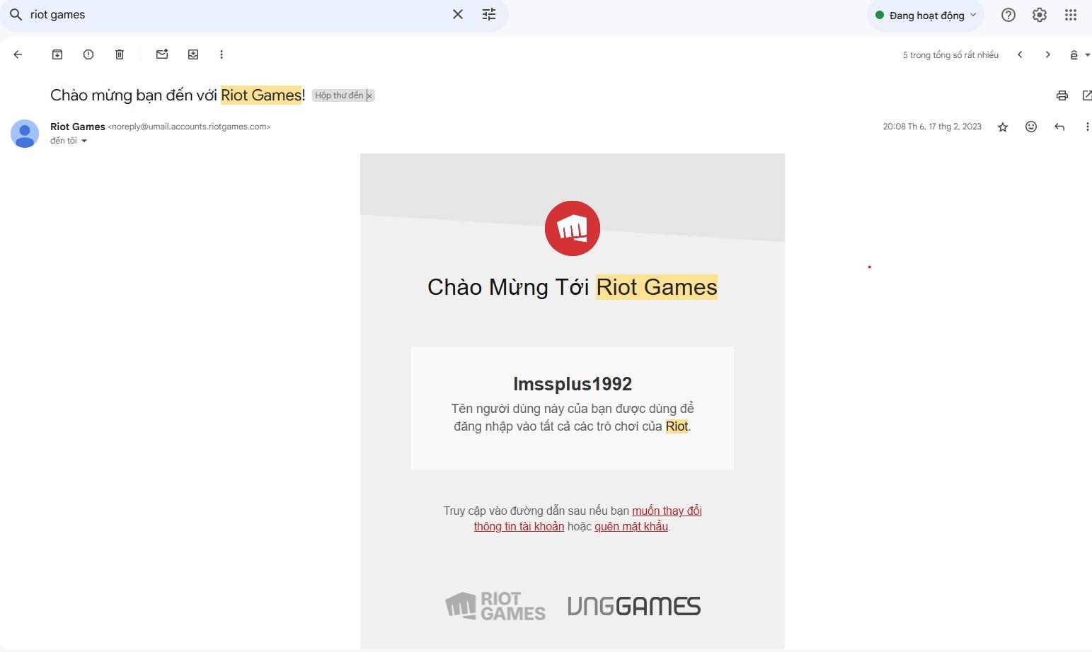 Kiểm tra Email ngày tạo tài khoản Liên Minh