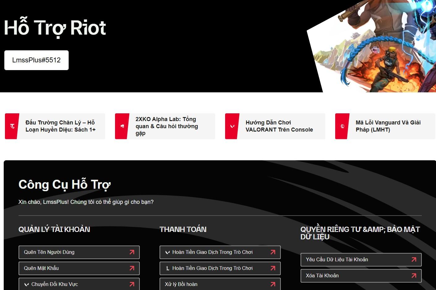 Truy cập trang hỗ trợ của Riot