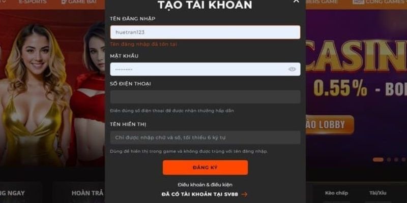 Điều kiện đăng ký tài khoản nhà cái SV88