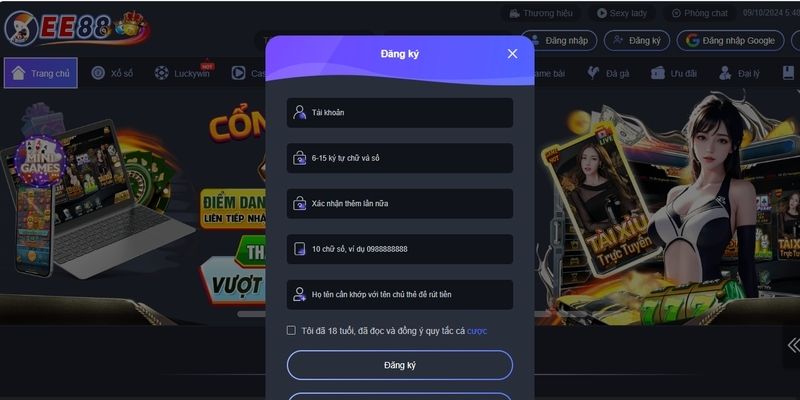 Các điểm cần lưu ý khi đăng ký tài khoản tại EE88